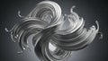 Abstract swirling metallic liquid sculpture with fluid motion and reflective silver surface on a dark grey background Royalty Free Stock Photo