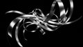 Abstract swirling metallic ribbons create a dynamic, flowing sculpture against a stark black background with sharp Royalty Free Stock Photo