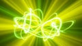 Abstract swirling neon green light trails forming energetic atomic structure Royalty Free Stock Photo