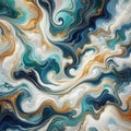 Abstract swirling pattern with vibrant blue teal white and gold colors creating a mesmerizing and dynamic visual effect