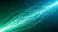 Abstract Swirling Stream of Glowing Cyan Particles and Binary Code on Dark Green Background image Royalty Free Stock Photo