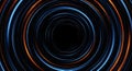 Abstract swirling vortex of blue and orange light trails with sparkling particles on black background Royalty Free Stock Photo