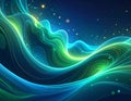 Abstract Swirling Waves of Light in Blue and Green with Glowing Particles background energy Royalty Free Stock Photo