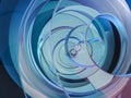 Abstract swirly blue shape on black background. 3D