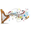 Abstract swirly musical background with Harp music instrument