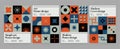 Abstract swiss geometric posters. Brutalism bold shapes web banner, poster design, print, postmodern bauhaus vector art