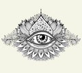 Abstract symbol of All-seeing Eye in Boho  Eastern  style black on white Royalty Free Stock Photo