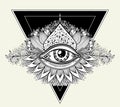 Abstract symbol of All-seeing Eye in Boho Eastern style black on white