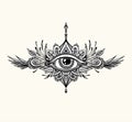 Abstract symbol of All-seeing Eye in Boho style for tattoo black on white Royalty Free Stock Photo