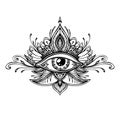 Abstract symbol of All-seeing Eye in Boho style for tattoo black on white Royalty Free Stock Photo