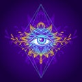 Abstract symbol of All-seeing Eye in Boho style blue gold