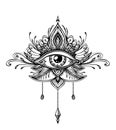 Abstract symbol of All-seeing Eye in Boho style for tattoo black on white Royalty Free Stock Photo