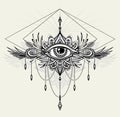 Abstract symbol of All-seeing Eye in Boho style for tattoo black on white Royalty Free Stock Photo