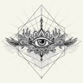 Abstract symbol of All-seeing Eye in Boho style for tattoo black on white Royalty Free Stock Photo