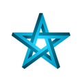 Impossible star shape. Blue gradient pentagram on white background. Five pointed star sign.