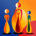 Abstract Symbolic Figures: Contrasting Balance In Three Colored Women