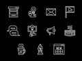 Media blog white line icons set