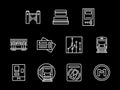 Subway station white line icons set