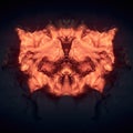 Abstract symmetrical composition of flames on a dark background. 3d rendering digital illustration