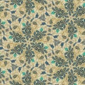 Abstract symmetrical pattern of Indonesian batik in beige color, floral motif, batik pattern