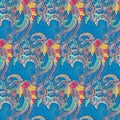 Abstract symmetrical pattern of Indonesian batik in blue, batik pattern blur.