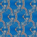 Abstract symmetrical pattern of Indonesian batik in blue, batik pattern blur.