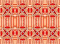 Abstract symmetrical textured geometric pattern in red color. Seamless background.