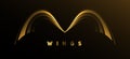 Abstract symmetry shiluette of wings made of gold metal lines or m letter, luxury graphic element for logo with golden text