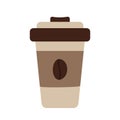 Abstract takeaway disposable cup with lid and bean on it in trendy soft coffee shades. Logo. Isolate Royalty Free Stock Photo