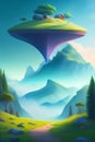 Abstract tale illustration. Mountain panorama with a blue scenic foggy sky Royalty Free Stock Photo