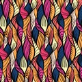 Abstract tangled leaves seamless pattern. Colorful wavy striped background. Endless backdrop. Vector illustration