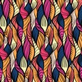 Abstract tangled leaves seamless pattern. Colorful wavy striped background. Endless backdrop. Vector illustration Royalty Free Stock Photo