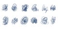 Abstract Tangled Scribble Shapes Set. Messy Pen Scratch. Royalty Free Stock Photo