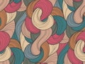 Abstract tangled waves seamless pattern. Colorful wavy striped background. Endless backdrop. Vector illustration