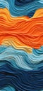 An abstract tapestry of orange, yellow, and blue waves bold graphic illustration - Generative AI.