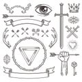 Abstract tattoo style line art heraldic elements.