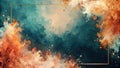 Abstract teal and copper ink burst with gold frame. Generative AI Royalty Free Stock Photo