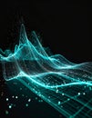 Abstract Teal Glowing Data Waves on Black Background with Many Small Particles Royalty Free Stock Photo