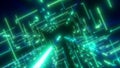 Abstract teal and green luminous digital grid forming a dynamic tunnel of light and technology Royalty Free Stock Photo