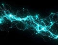 Abstract Teal Network Connecting Dots on Black Background with Glowing Light Royalty Free Stock Photo