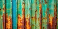 Abstract teal and rust metal surface texture with vertical panels and rivets. Generative AI Royalty Free Stock Photo
