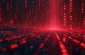 Abstract tech art displays red glowing binary code streams. Digital data transfer concept showcases computer network issues data Royalty Free Stock Photo