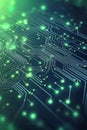 Abstract Tech Background. Digital Circuitry Pattern in Glowing Green. Technology, Innovation Concept