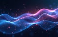 Abstract tech background featuring glowing waves. Dynamic curves of data flow, digital particles float, creating cybernetic Royalty Free Stock Photo