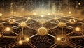 Abstract tech background with interconnected cyber cells, quantum computing network system , Generative AI