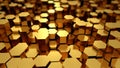 Abstract tech background with many golden hexagons