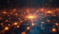 Abstract tech background quantum computing system with cyber network grid, connected particles. Artificial neurons, global data Royalty Free Stock Photo