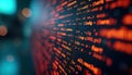 Abstract tech background shows programming code on monitor. Dynamic display of lines of code. Cyberpunk style digital display. Royalty Free Stock Photo