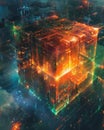 Abstract tech cube digital transformation futuristic technology data center cloud computing AI data visualization