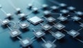 Abstract tech illustration. Network of connected square elements. Streamlined workflow system. Efficient team operations. Modern